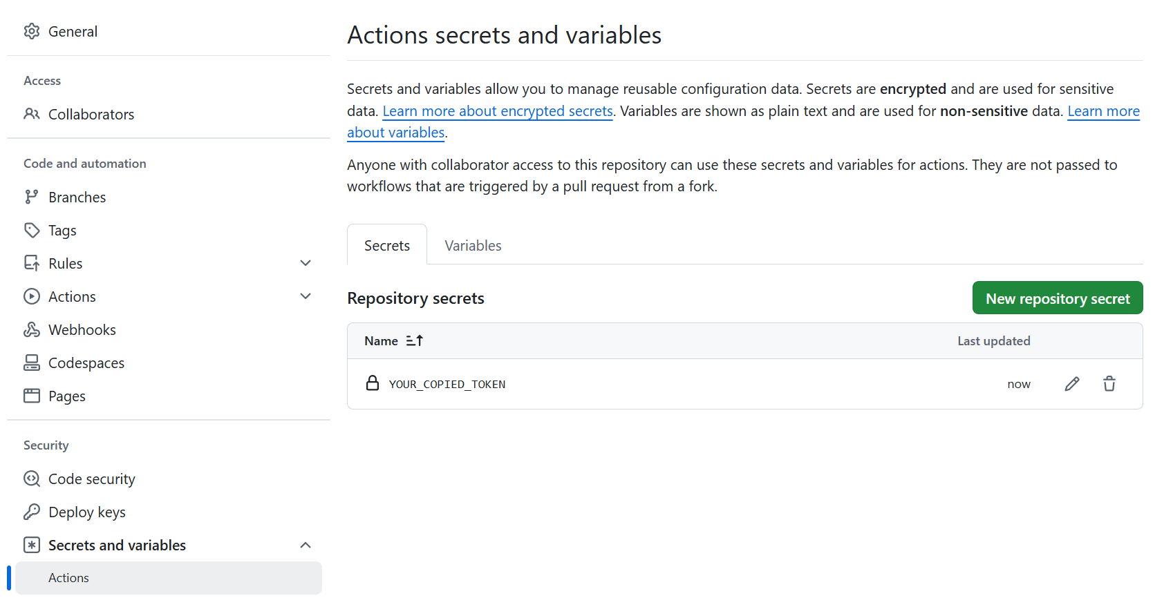 Repository Secrets